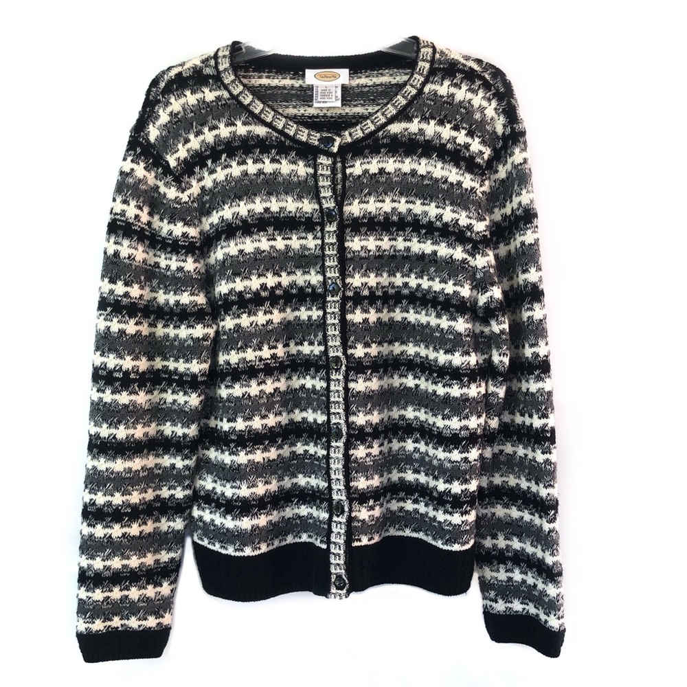 Talbots Button Down Long Sleeve Collarless Cozy Mid Knit Cardigan Sweater EUC L